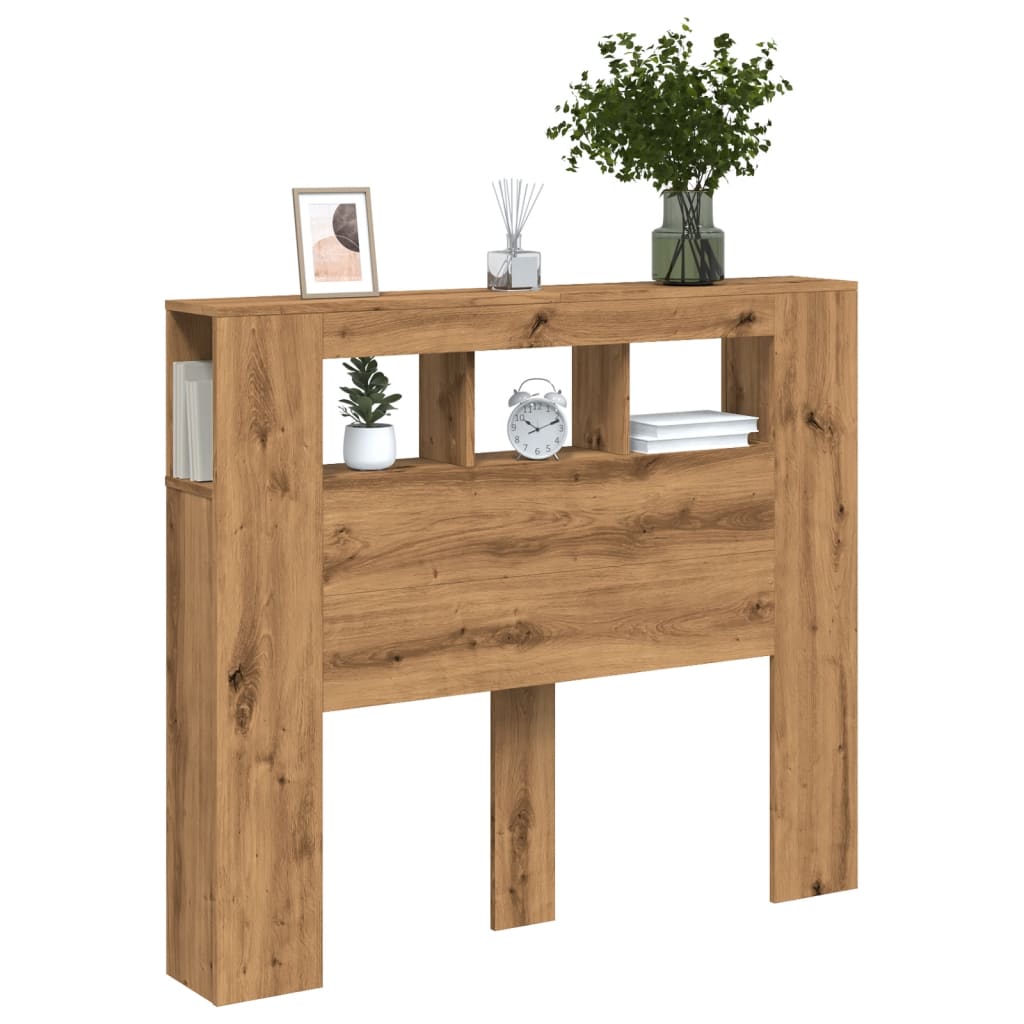 vidaXL Tăblie de pat cu LED, stejar artizanal, 120x18,5x103,5 cm, lemn