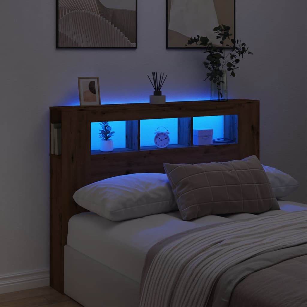 vidaXL Tăblie de pat cu LED, stejar artizanal, 140x18,5x103,5 cm, lemn vidaXL Tăblie de pat cu LED, stejar artizanal, 140x18,5x103,5 cm, lemn