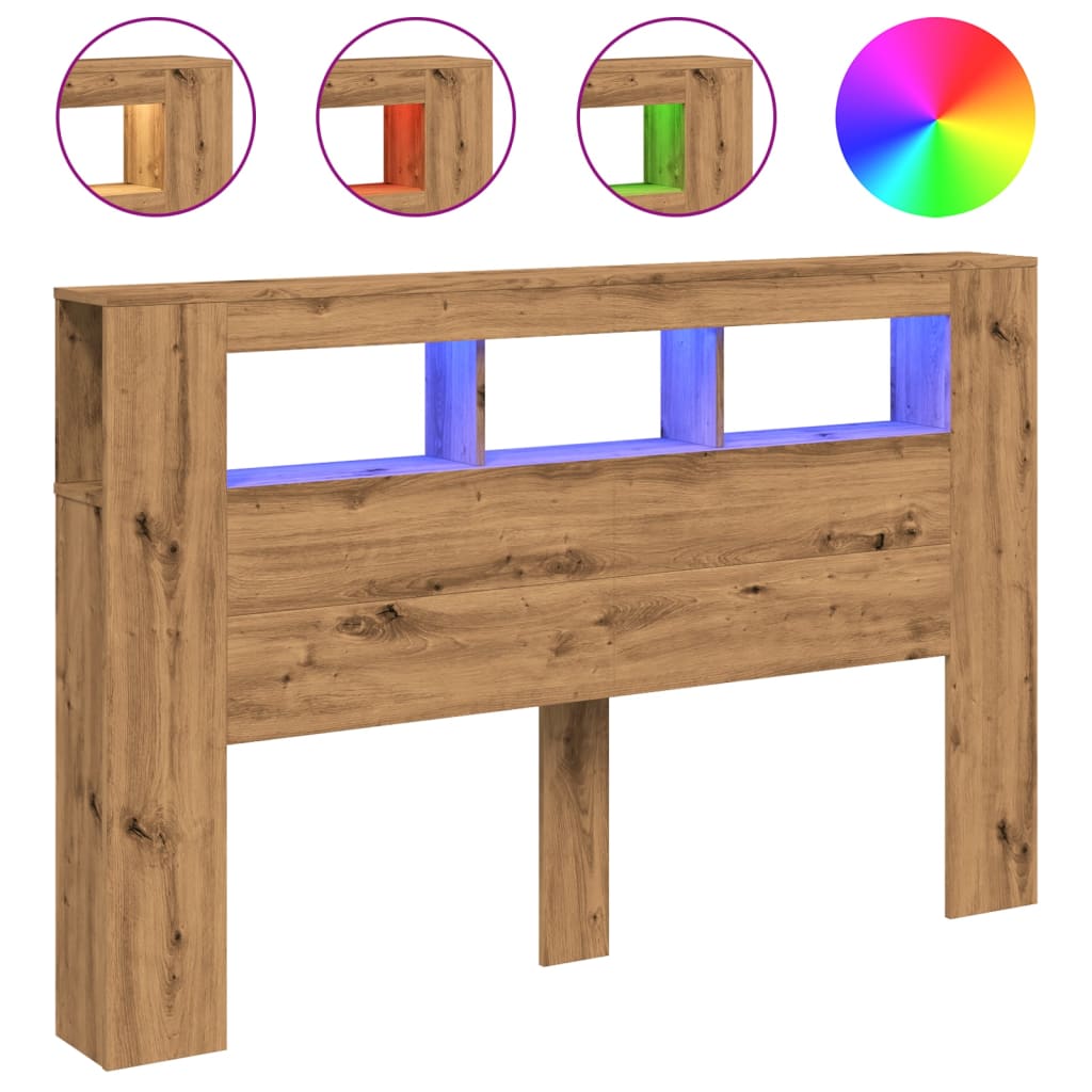 vidaXL Tăblie de pat cu LED, stejar artizanal, 160x18,5x103,5 cm, lemn