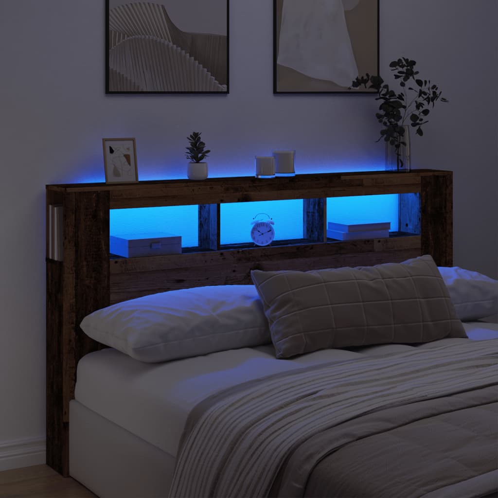 vidaXL Tăblie pat cu LED lemn vechi 180x18,5x103,5 cm lemn prelucrat vidaXL Tăblie pat cu LED lemn vechi 180x18,5x103,5 cm lemn prelucrat