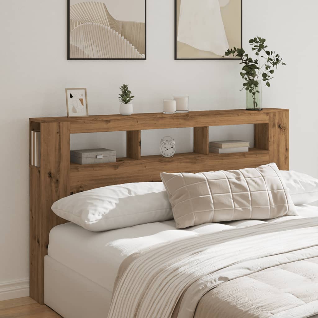 vidaXL Tăblie de pat cu LED, stejar artizanal, 180x18,5x103,5 cm, lemn