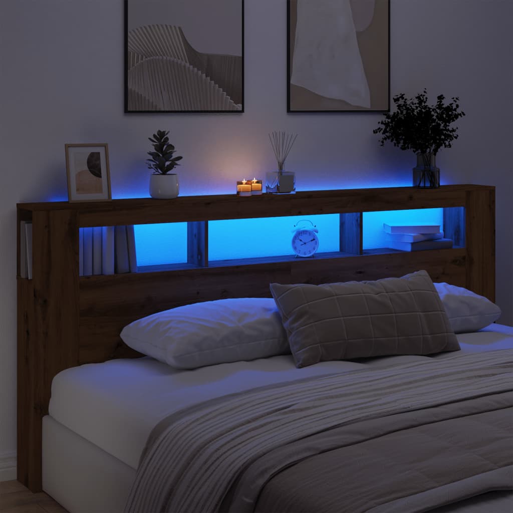 vidaXL Tăblie de pat cu LED, stejar artizanal, 220x18,5x103,5 cm, lemn vidaXL Tăblie de pat cu LED, stejar artizanal, 220x18,5x103,5 cm, lemn
