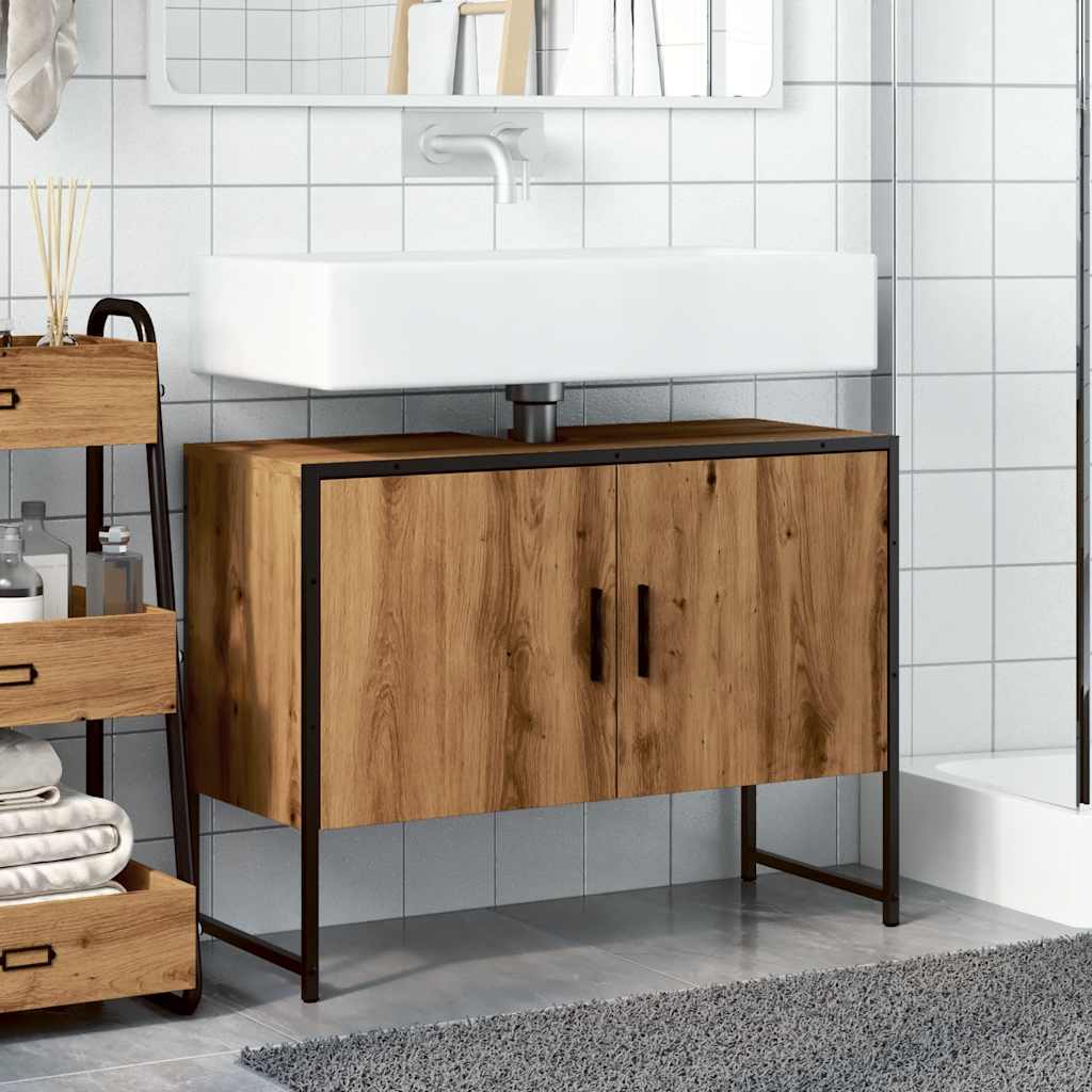 vidaXL Dulap chiuvetă baie stejar artizanal 80x33x60 cm lemn prelucrat vidaXL Dulap chiuvetă baie stejar artizanal 80x33x60 cm lemn prelucrat