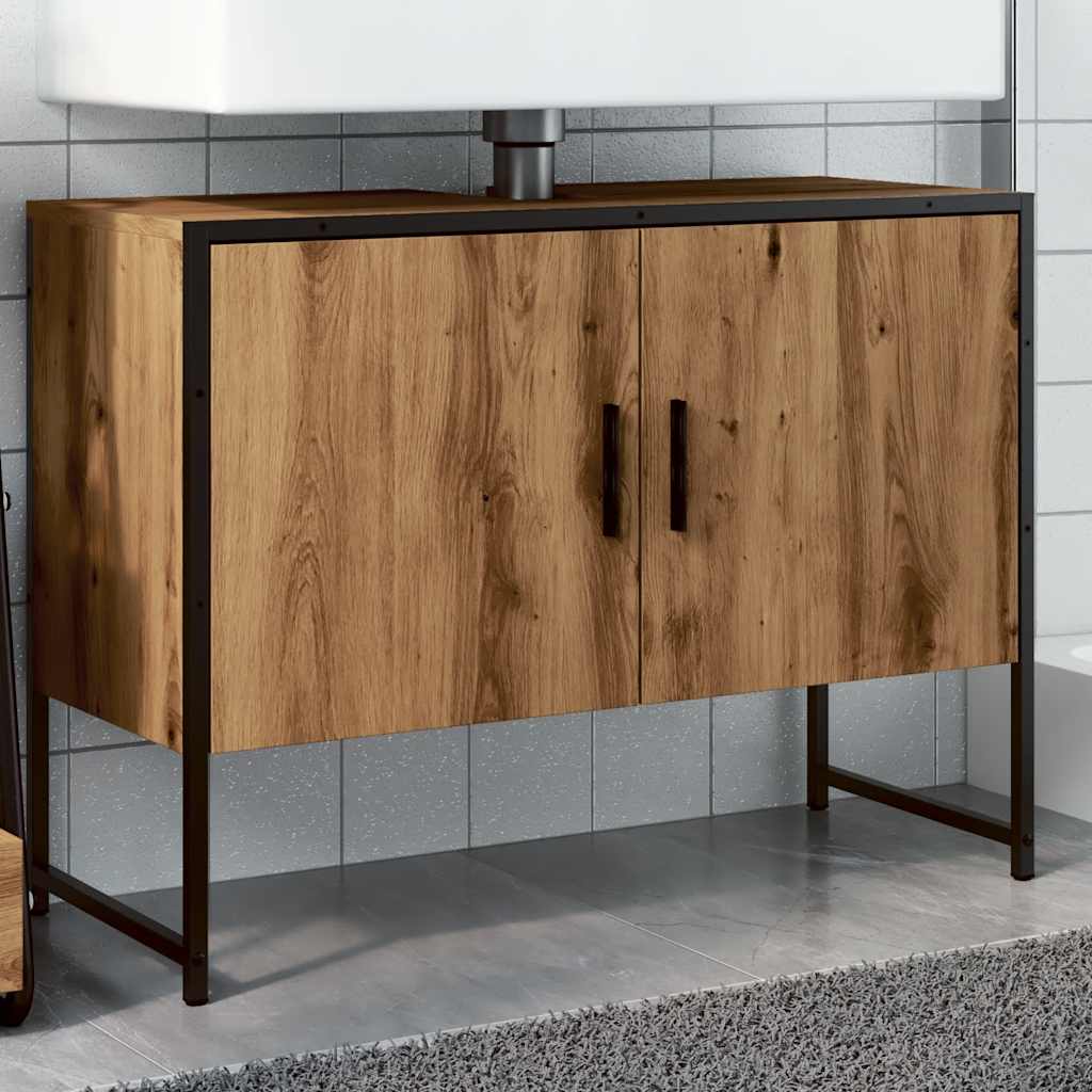 vidaXL Dulap chiuvetă baie stejar artizanal 80x33x60 cm lemn prelucrat vidaXL Dulap chiuvetă baie stejar artizanal 80x33x60 cm lemn prelucrat