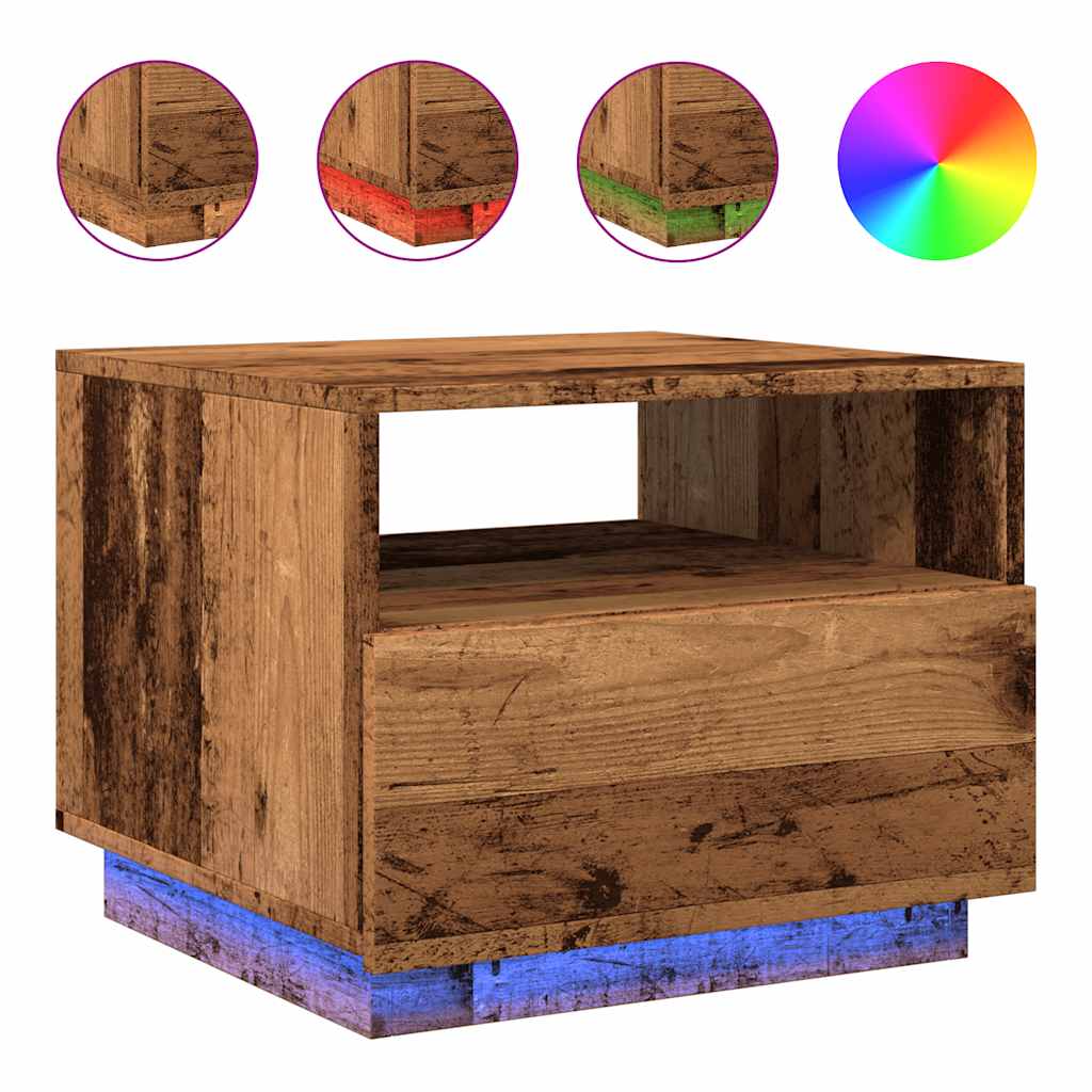 vidaXL Măsuță de cafea cu lumini LED, lemn vechi, 50x49x40 cm