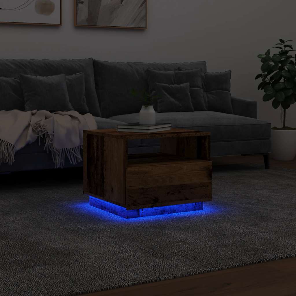 vidaXL Măsuță de cafea cu lumini LED, lemn vechi, 50x49x40 cm
