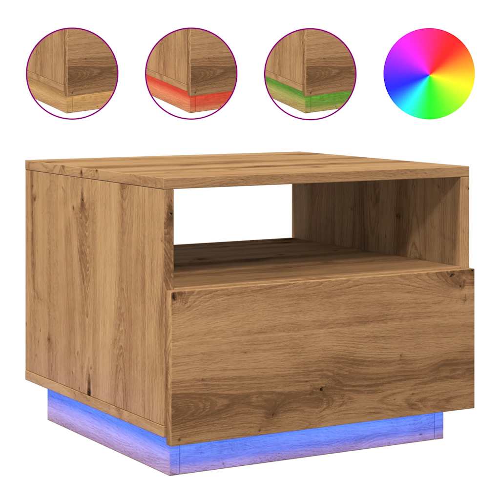 vidaXL Măsuță de cafea cu lumini LED, stejar artizanal, 50x49x40 cm