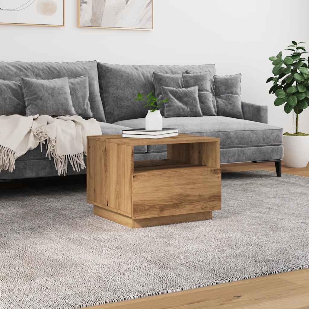 vidaXL Măsuță de cafea cu lumini LED, stejar artizanal, 50x49x40 cm
