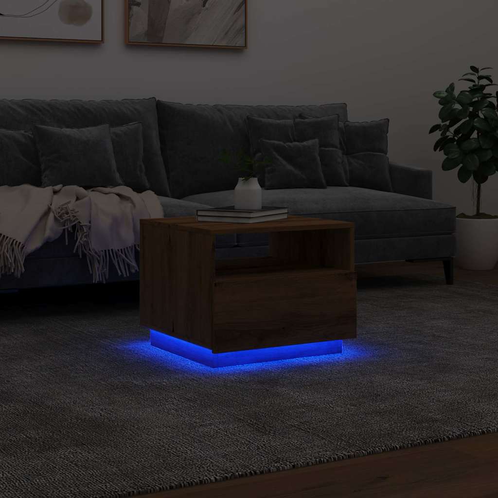 vidaXL Măsuță de cafea cu lumini LED, stejar artizanal, 50x49x40 cm