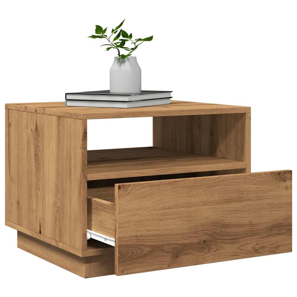 vidaXL Măsuță de cafea cu lumini LED, stejar artizanal, 50x49x40 cm