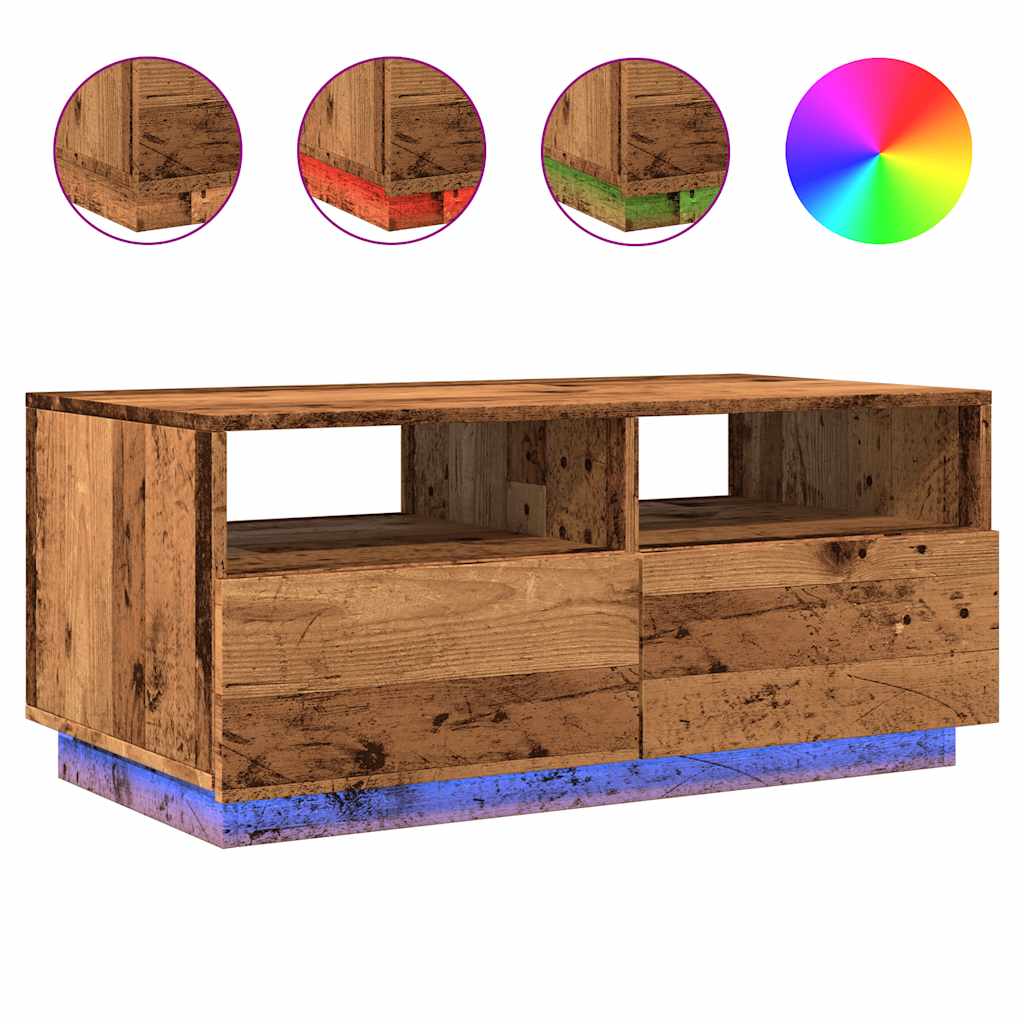 vidaXL Măsuță de cafea cu lumini LED, lemn vechi, 90x49x40 cm vidaXL Măsuță de cafea cu lumini LED, lemn vechi, 90x49x40 cm