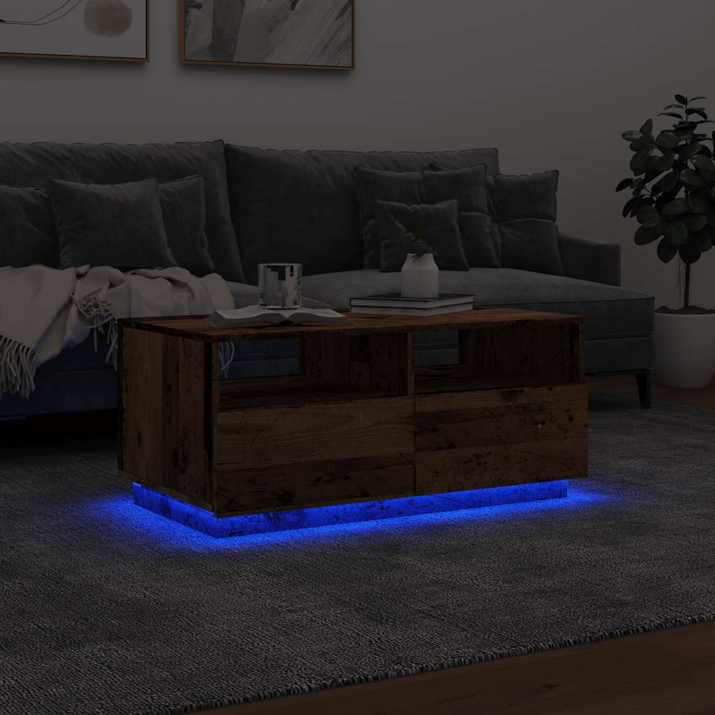 vidaXL Măsuță de cafea cu lumini LED, lemn vechi, 90x49x40 cm vidaXL Măsuță de cafea cu lumini LED, lemn vechi, 90x49x40 cm