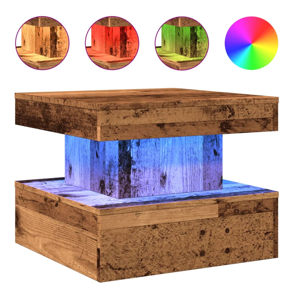 vidaXL Măsuță de cafea cu lumini LED, lemn vechi, 50x50x40 cm vidaXL Măsuță de cafea cu lumini LED, lemn vechi, 50x50x40 cm