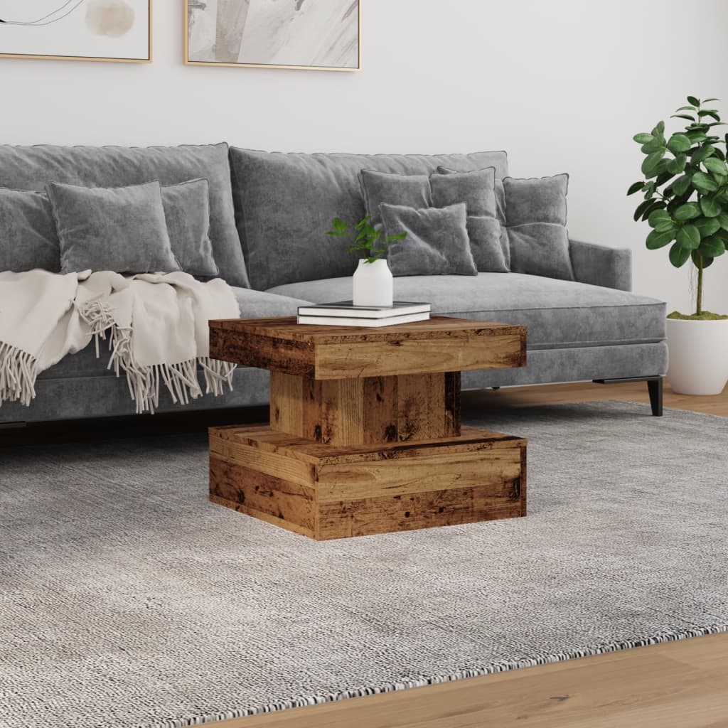 vidaXL Măsuță de cafea cu lumini LED, lemn vechi, 50x50x40 cm vidaXL Măsuță de cafea cu lumini LED, lemn vechi, 50x50x40 cm