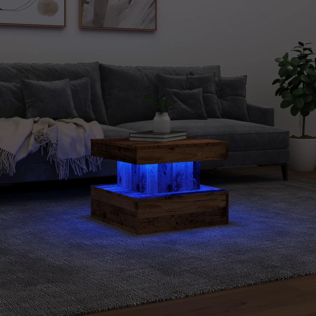 vidaXL Măsuță de cafea cu lumini LED, lemn vechi, 50x50x40 cm vidaXL Măsuță de cafea cu lumini LED, lemn vechi, 50x50x40 cm