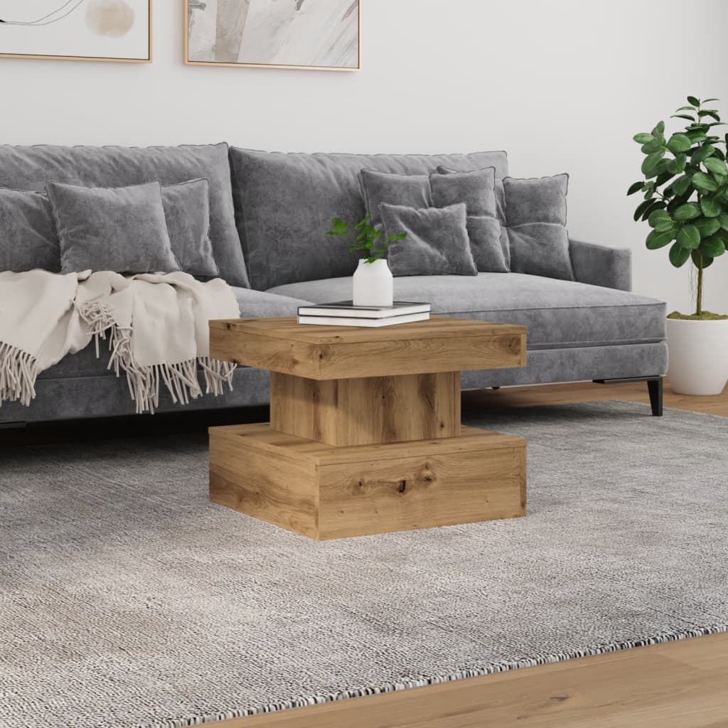 vidaXL Măsuță de cafea cu lumini LED, stejar artizanal, 50x50x40 cm