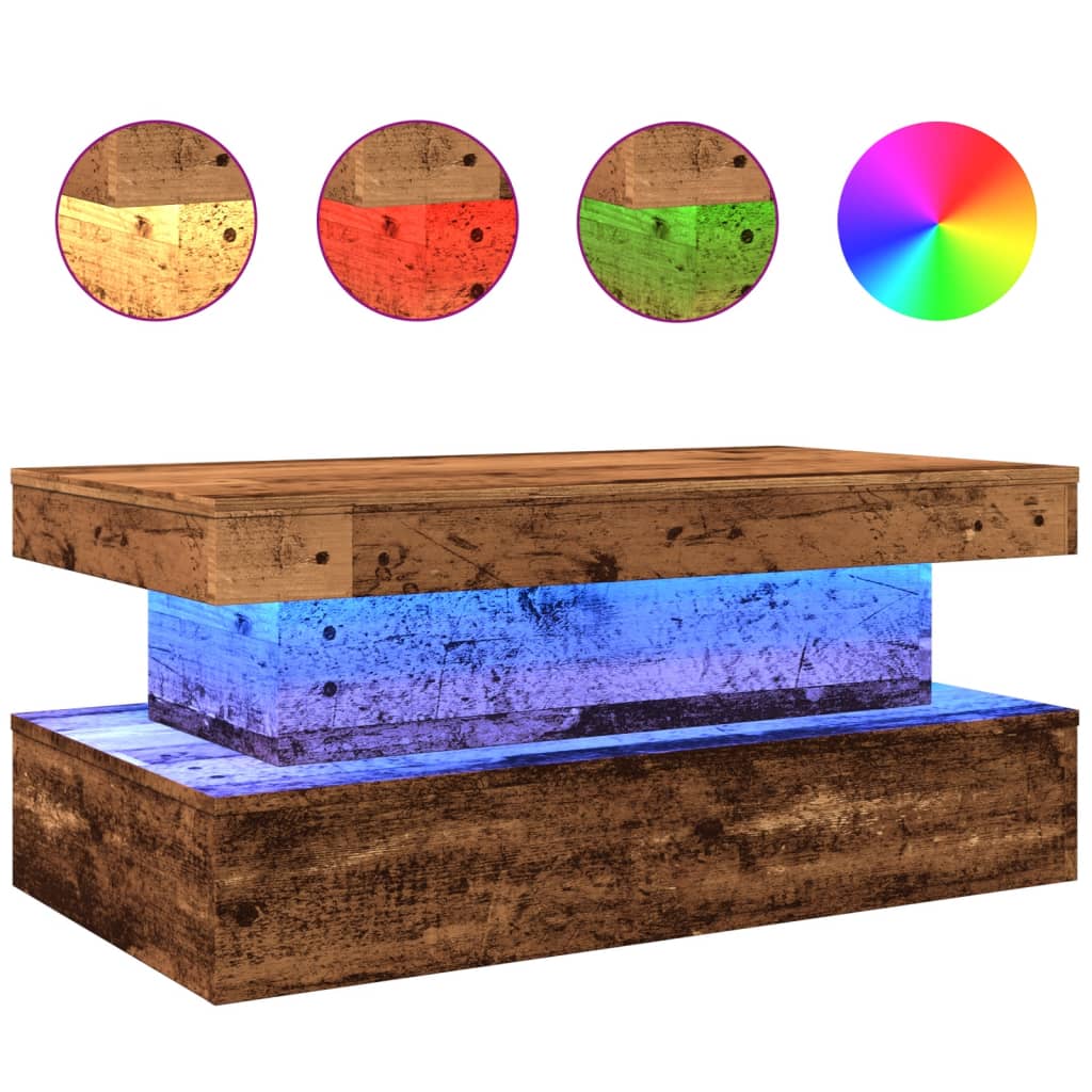 vidaXL Măsuță de cafea cu lumini LED, lemn vechi, 90x50x40 cm vidaXL Măsuță de cafea cu lumini LED, lemn vechi, 90x50x40 cm