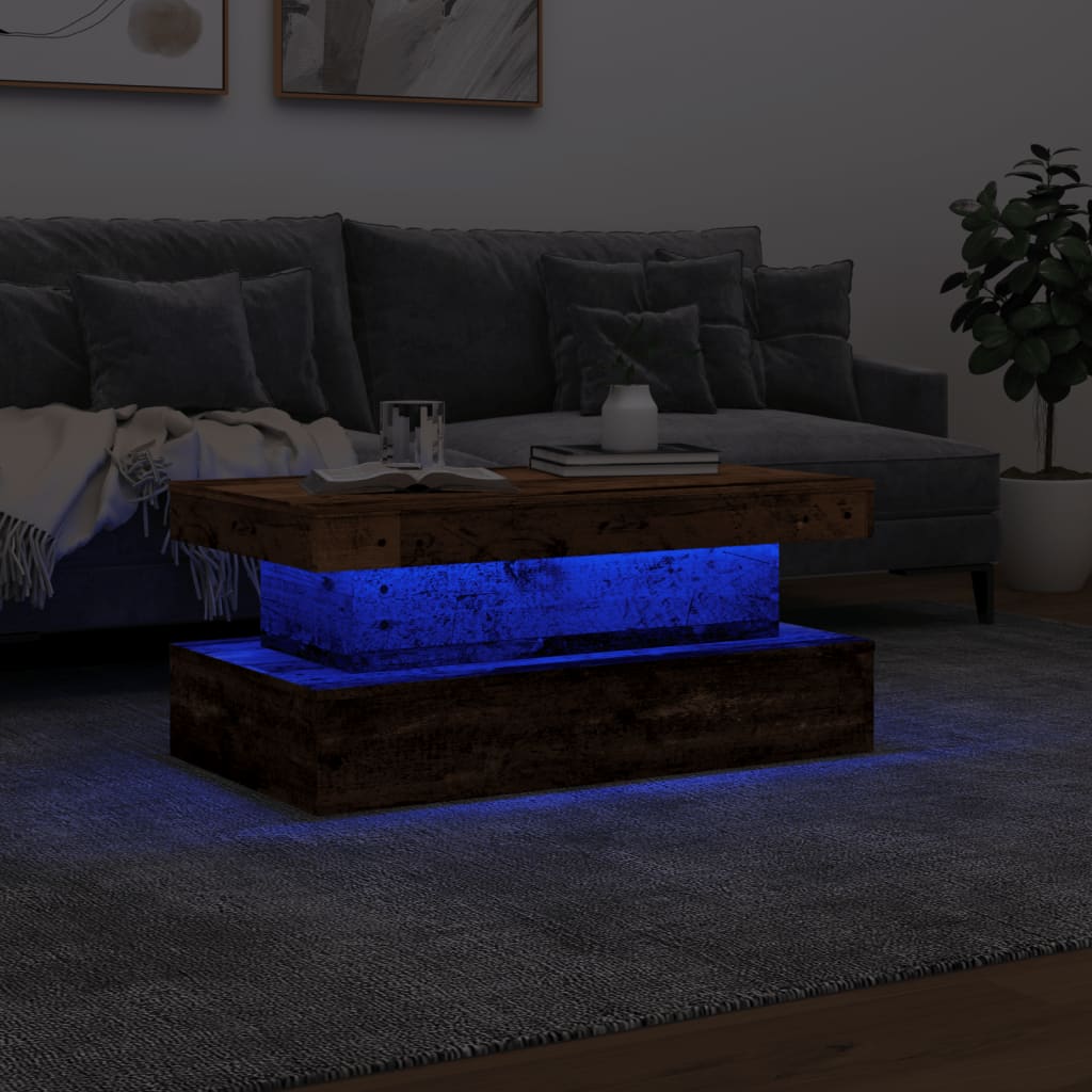 vidaXL Măsuță de cafea cu lumini LED, lemn vechi, 90x50x40 cm vidaXL Măsuță de cafea cu lumini LED, lemn vechi, 90x50x40 cm