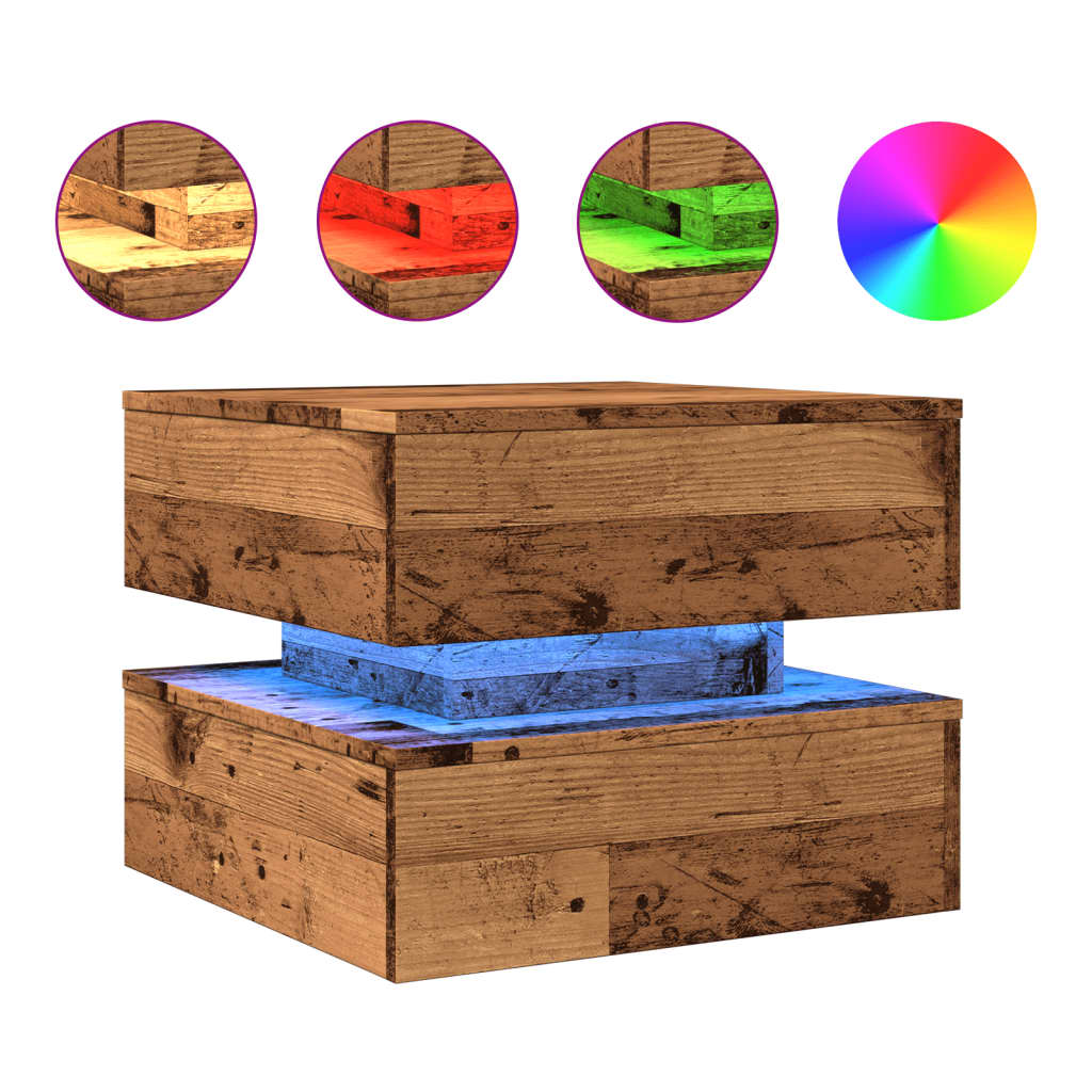 vidaXL Măsuță de cafea cu lumini LED, lemn vechi, 50x50x40 cm vidaXL Măsuță de cafea cu lumini LED, lemn vechi, 50x50x40 cm