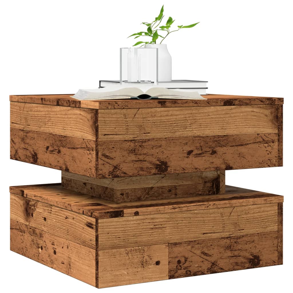 vidaXL Măsuță de cafea cu lumini LED, lemn vechi, 50x50x40 cm vidaXL Măsuță de cafea cu lumini LED, lemn vechi, 50x50x40 cm