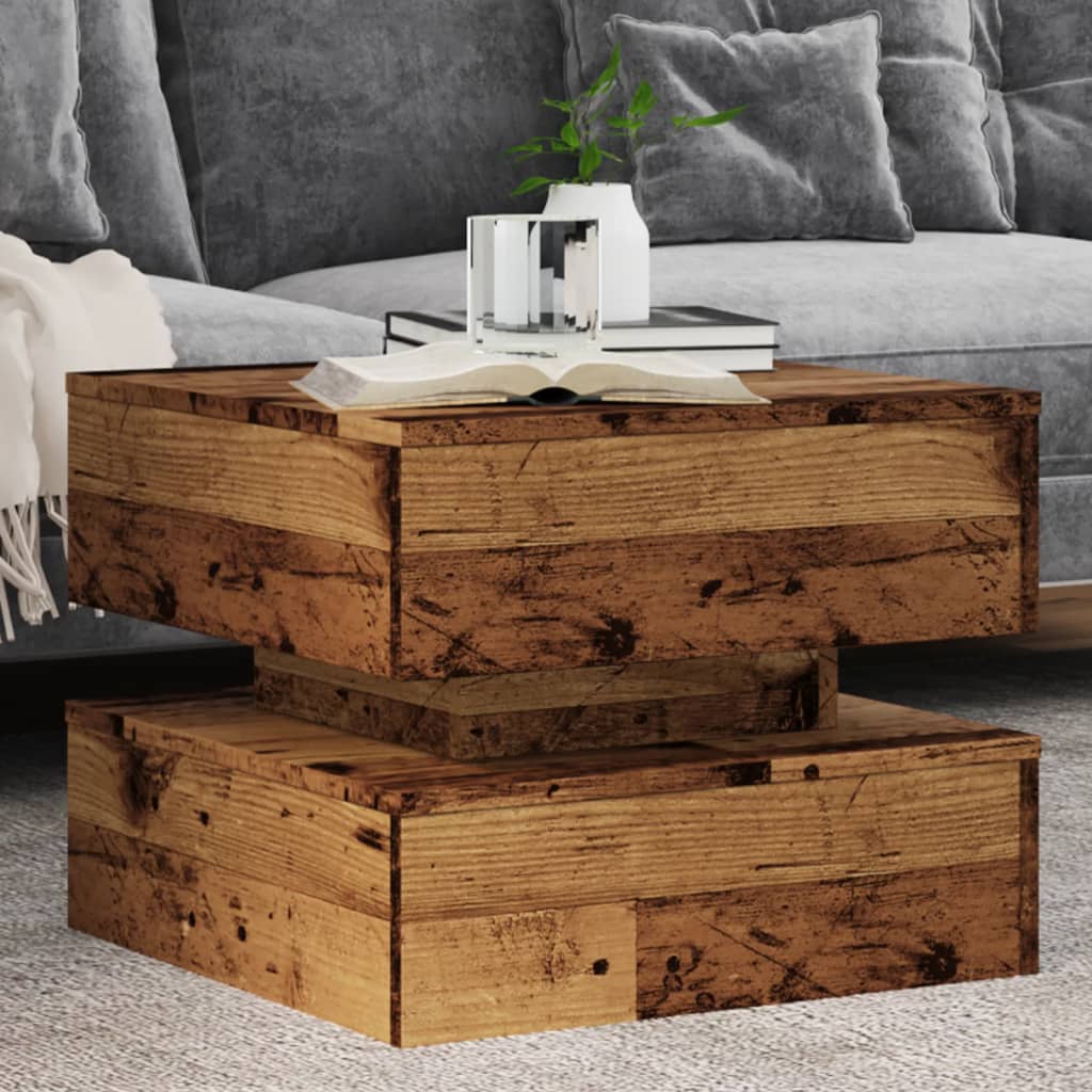 vidaXL Măsuță de cafea cu lumini LED, lemn vechi, 50x50x40 cm vidaXL Măsuță de cafea cu lumini LED, lemn vechi, 50x50x40 cm