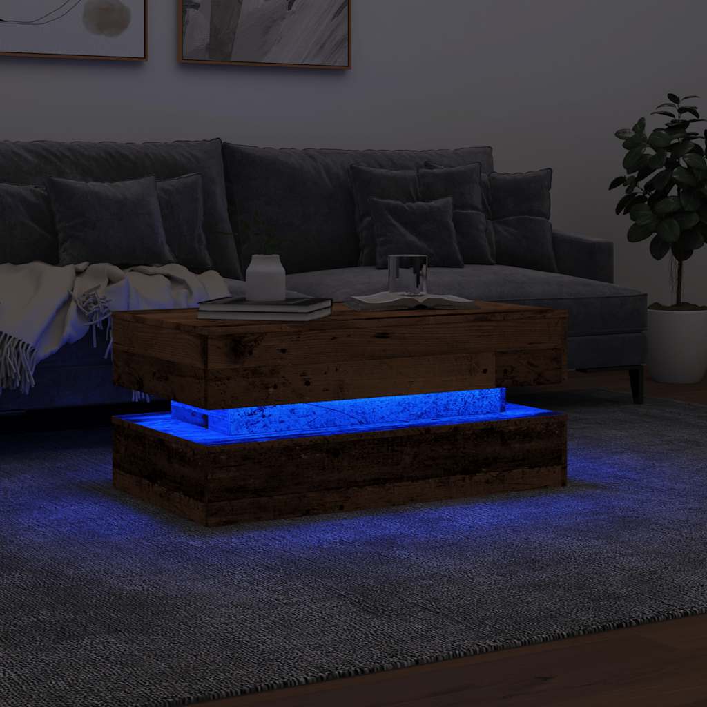 vidaXL Măsuță de cafea cu lumini LED, lemn vechi, 90x50x40 cm vidaXL Măsuță de cafea cu lumini LED, lemn vechi, 90x50x40 cm