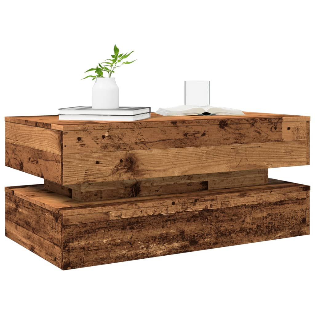 vidaXL Măsuță de cafea cu lumini LED, lemn vechi, 90x50x40 cm vidaXL Măsuță de cafea cu lumini LED, lemn vechi, 90x50x40 cm