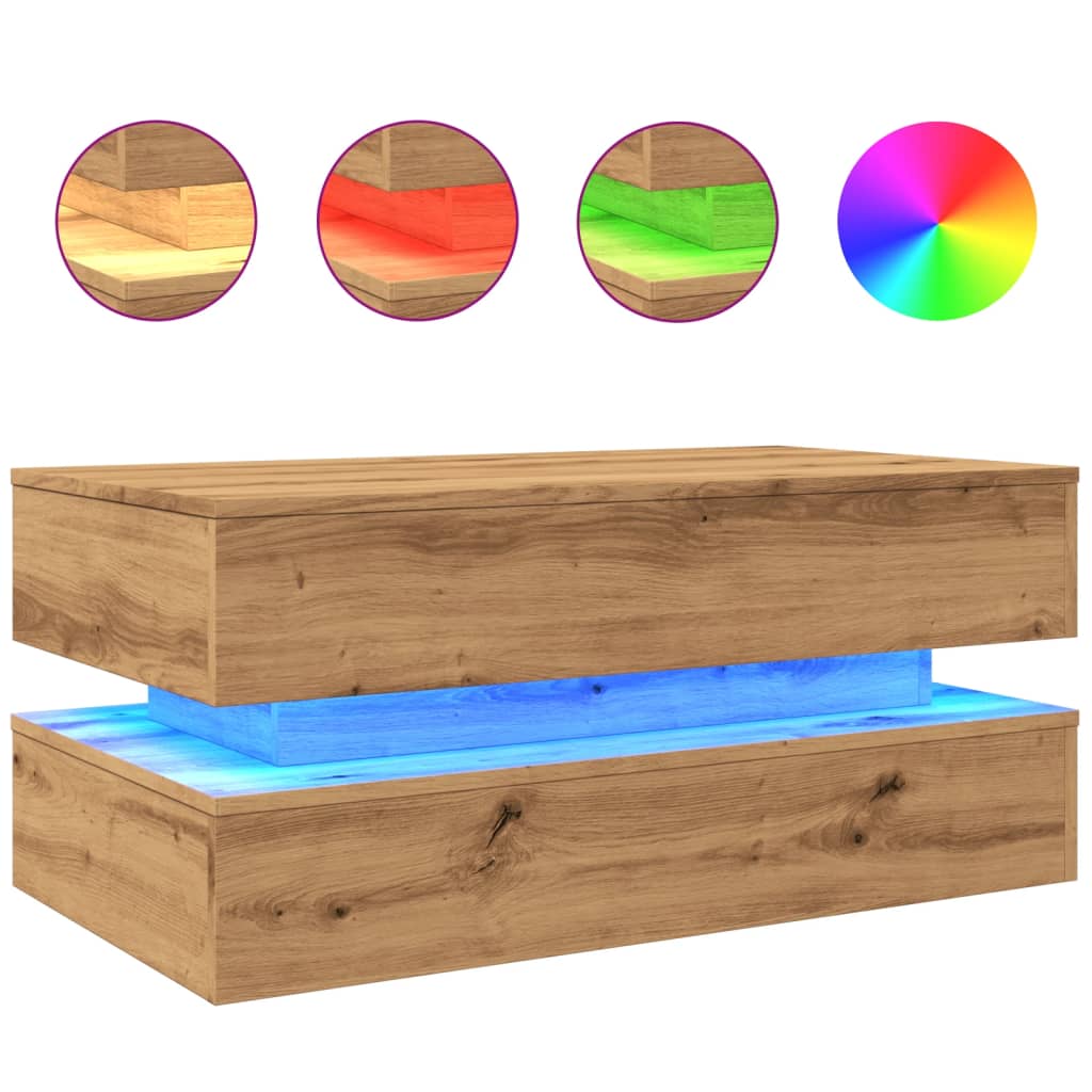 vidaXL Măsuță de cafea cu lumini LED, stejar artizanal, 90x50x40 cm vidaXL Măsuță de cafea cu lumini LED, stejar artizanal, 90x50x40 cm