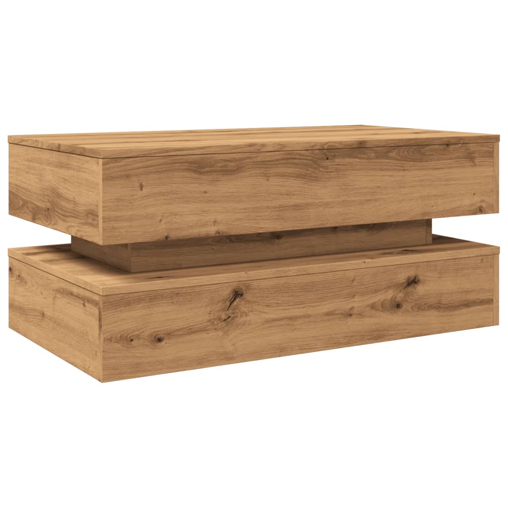 vidaXL Măsuță de cafea cu lumini LED, stejar artizanal, 90x50x40 cm vidaXL Măsuță de cafea cu lumini LED, stejar artizanal, 90x50x40 cm