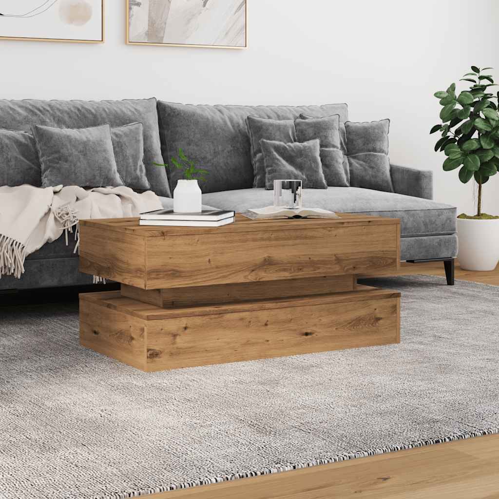 vidaXL Măsuță de cafea cu lumini LED, stejar artizanal, 90x50x40 cm vidaXL Măsuță de cafea cu lumini LED, stejar artizanal, 90x50x40 cm
