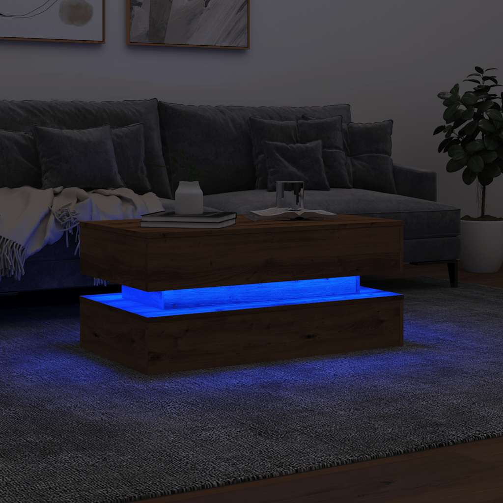 vidaXL Măsuță de cafea cu lumini LED, stejar artizanal, 90x50x40 cm vidaXL Măsuță de cafea cu lumini LED, stejar artizanal, 90x50x40 cm