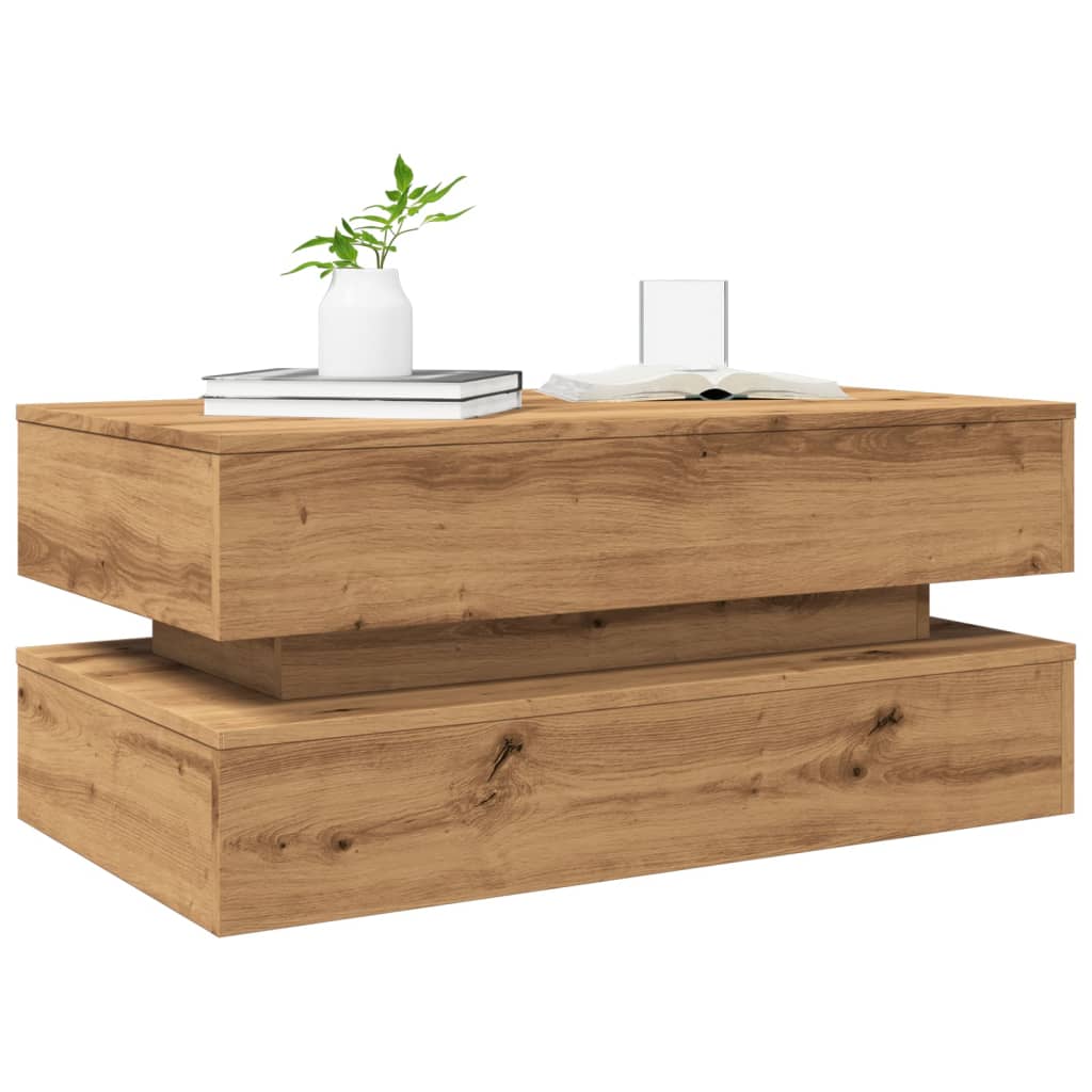 vidaXL Măsuță de cafea cu lumini LED, stejar artizanal, 90x50x40 cm vidaXL Măsuță de cafea cu lumini LED, stejar artizanal, 90x50x40 cm