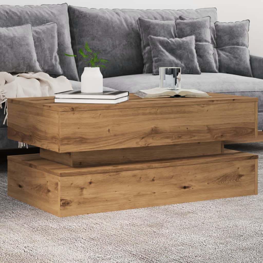 vidaXL Măsuță de cafea cu lumini LED, stejar artizanal, 90x50x40 cm vidaXL Măsuță de cafea cu lumini LED, stejar artizanal, 90x50x40 cm