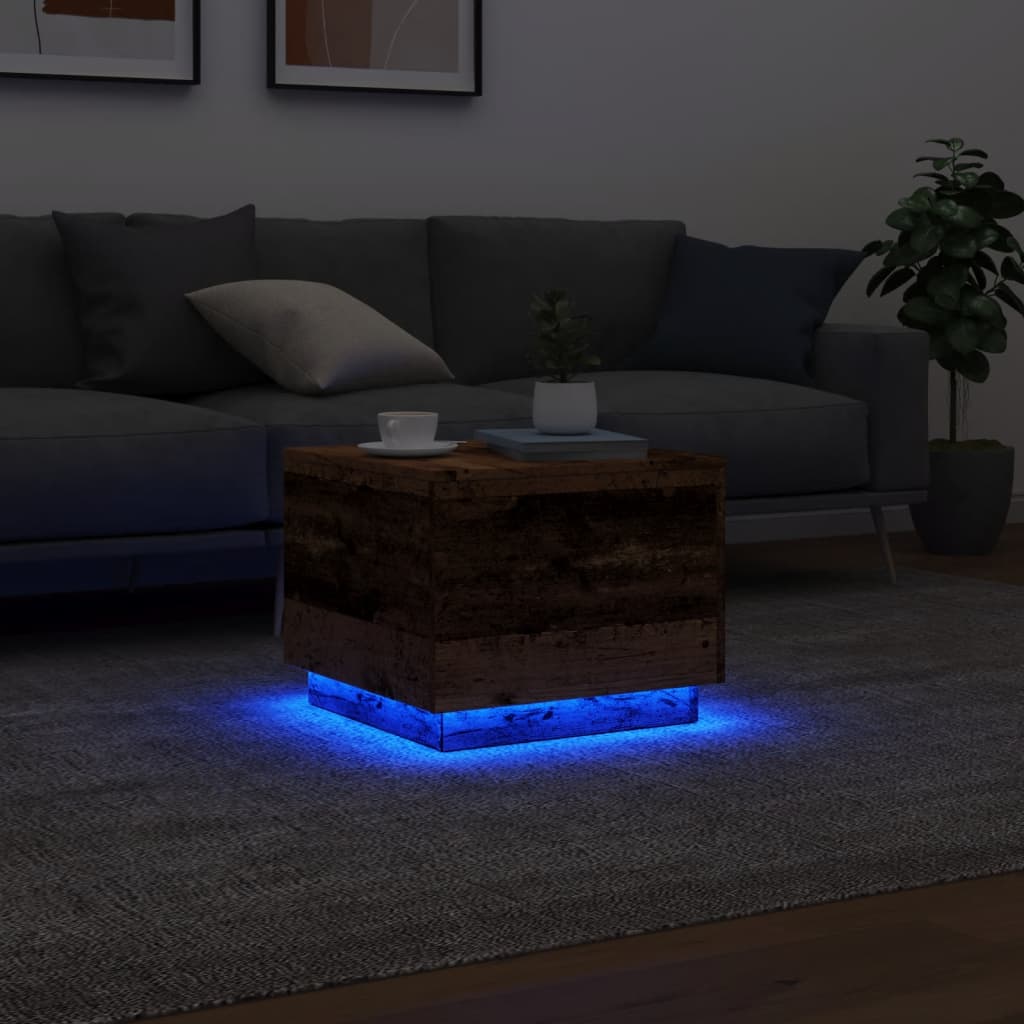 vidaXL Măsuță de cafea cu lumini LED, lemn vechi, 50x50x40 cm vidaXL Măsuță de cafea cu lumini LED, lemn vechi, 50x50x40 cm