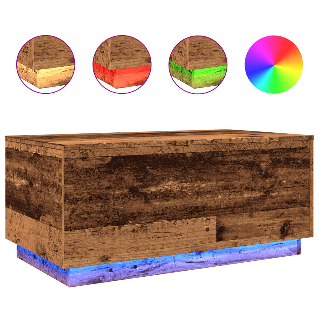 vidaXL Măsuță de cafea cu lumini LED, lemn vechi, 90x50x40 cm