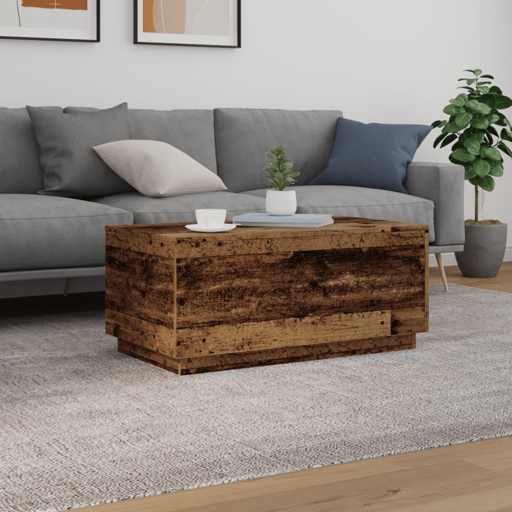 vidaXL Măsuță de cafea cu lumini LED, lemn vechi, 90x50x40 cm