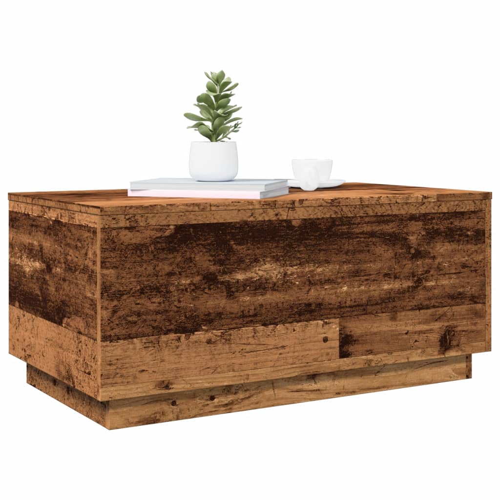 vidaXL Măsuță de cafea cu lumini LED, lemn vechi, 90x50x40 cm