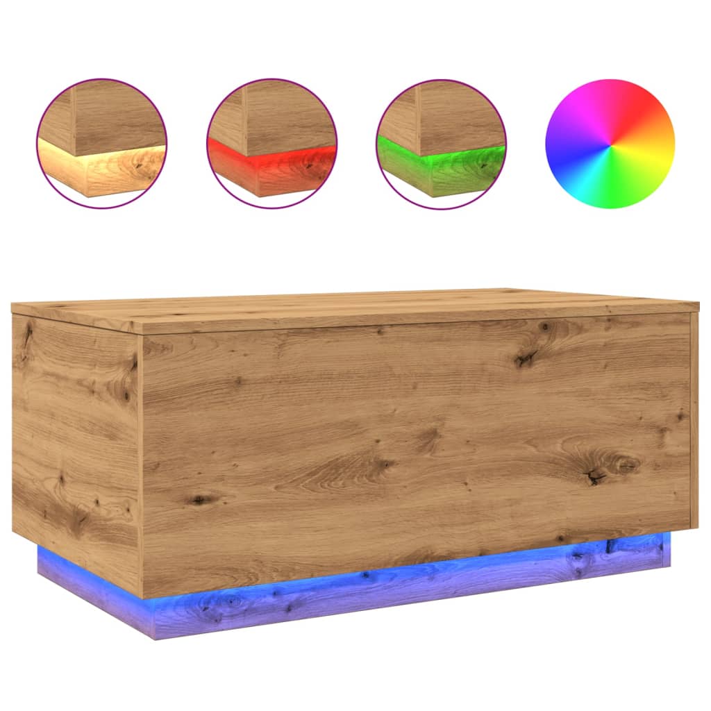 vidaXL Măsuță de cafea cu lumini LED, stejar artizanal, 90x50x40 cm vidaXL Măsuță de cafea cu lumini LED, stejar artizanal, 90x50x40 cm