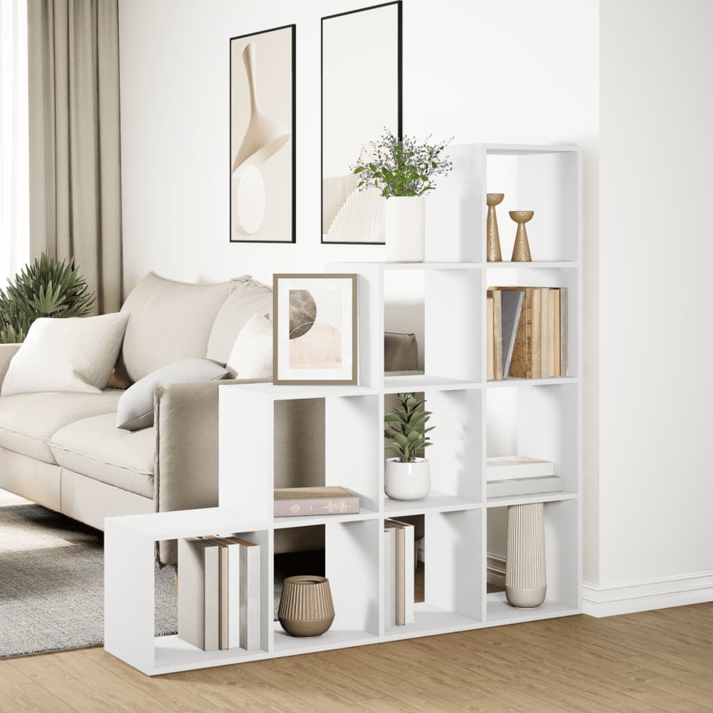 vidaXL Bibliotecă/separator 4 niveluri, alb, 131,5x29x131,5 cm lemn