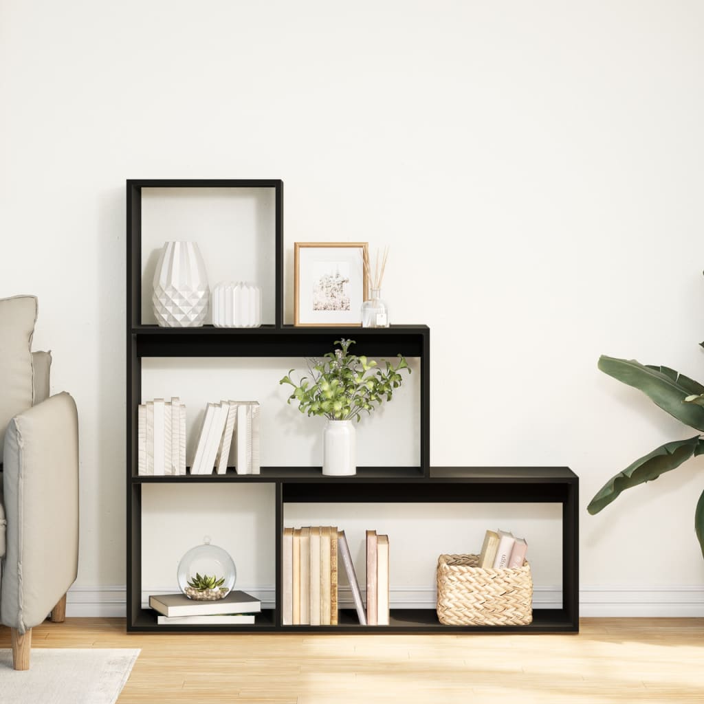 vidaXL Bibliotecă/separator cameră 3 niveluri, negru 123x29x123cm lemn