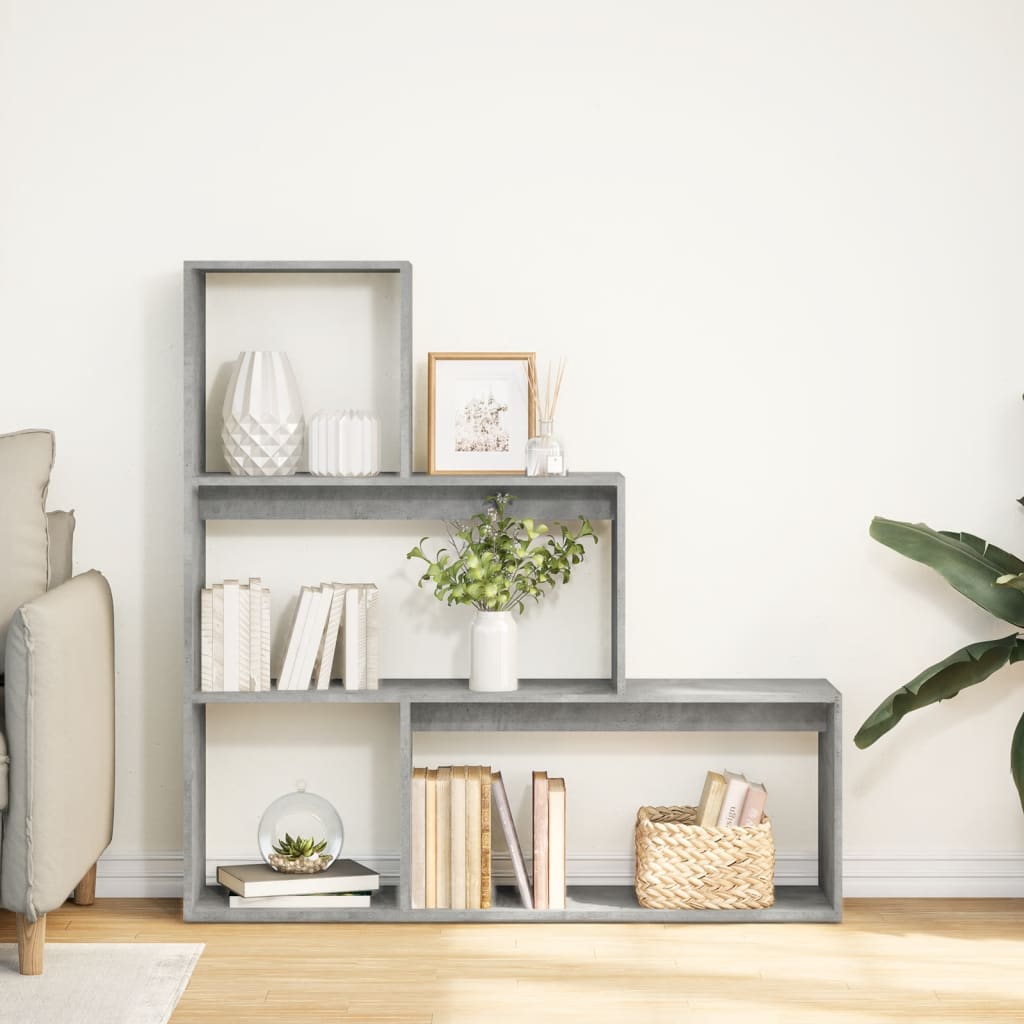 vidaXL Bibliotecă/separator 3 niveluri gri beton 123x29x123 cm lemn vidaXL Bibliotecă/separator 3 niveluri gri beton 123x29x123 cm lemn