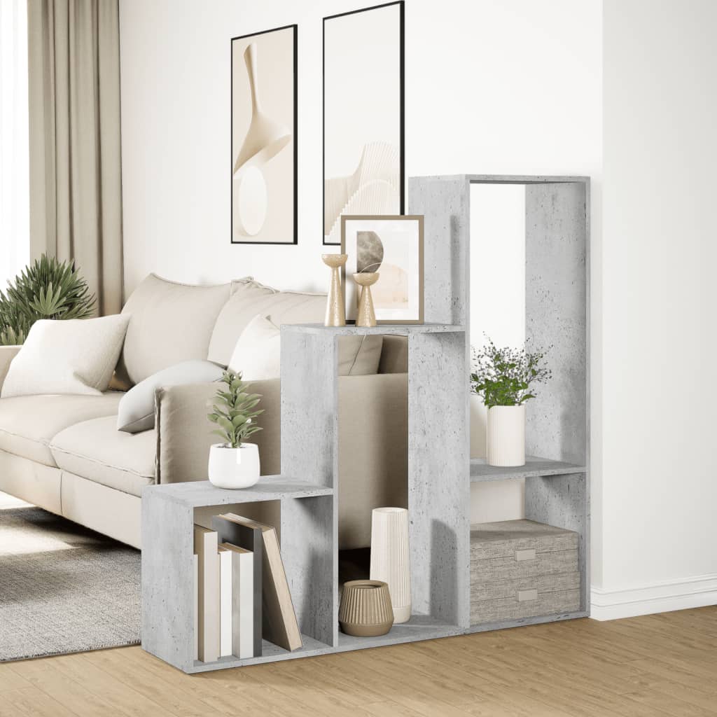 vidaXL Bibliotecă/separator 3 niveluri gri beton 123x29x123 cm lemn vidaXL Bibliotecă/separator 3 niveluri gri beton 123x29x123 cm lemn