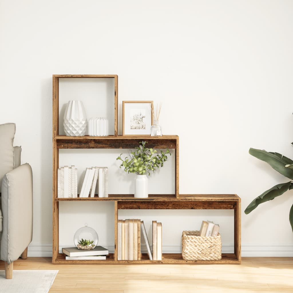 vidaXL Bibliotecă/separator 3 niveluri lemn vechi 123x29x123 cm lemn