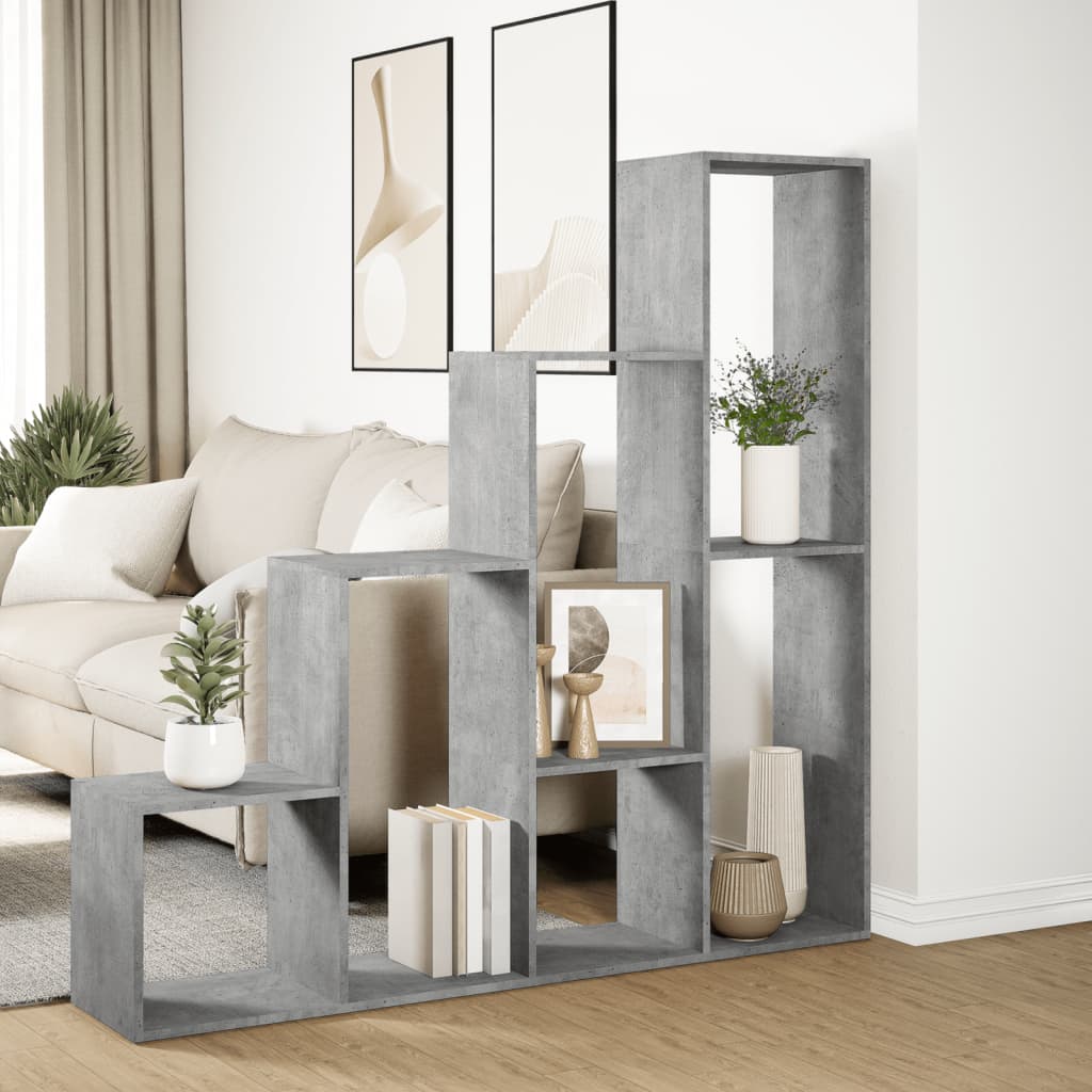 vidaXL Bibliotecă/separator cameră gri beton 143,5x29x143,5 cm lemn