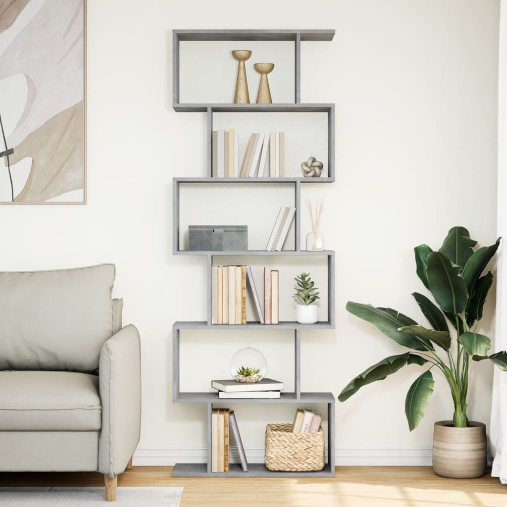 vidaXL Bibliotecă/separator 6 niveluri gri beton 70x24x193 cm lemn vidaXL Bibliotecă/separator 6 niveluri gri beton 70x24x193 cm lemn
