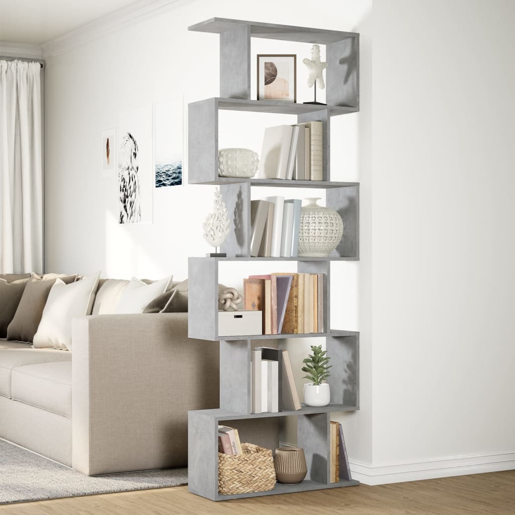 vidaXL Bibliotecă/separator 6 niveluri gri beton 70x24x193 cm lemn vidaXL Bibliotecă/separator 6 niveluri gri beton 70x24x193 cm lemn