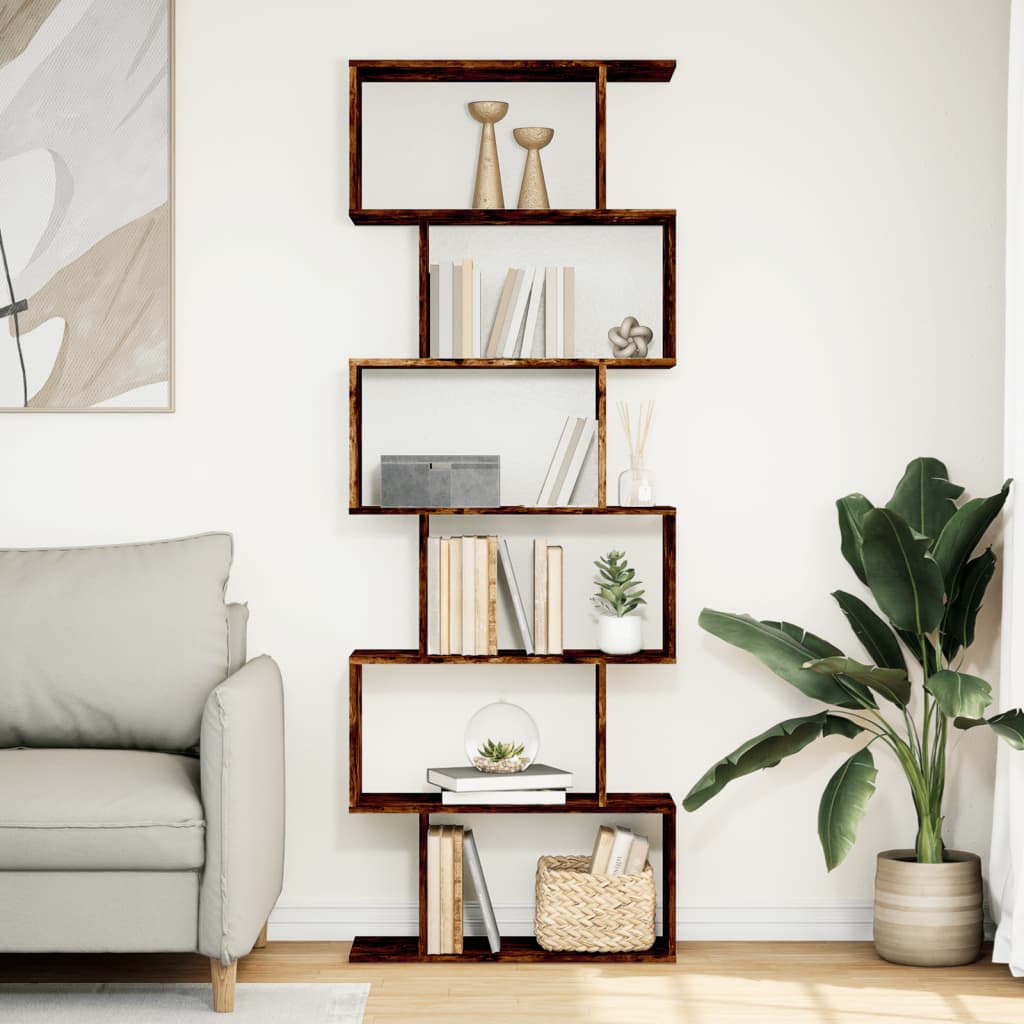 vidaXL Bibliotecă/separator 6 niveluri stejar fumuriu 70x24x193cm lemn vidaXL Bibliotecă/separator 6 niveluri stejar fumuriu 70x24x193cm lemn