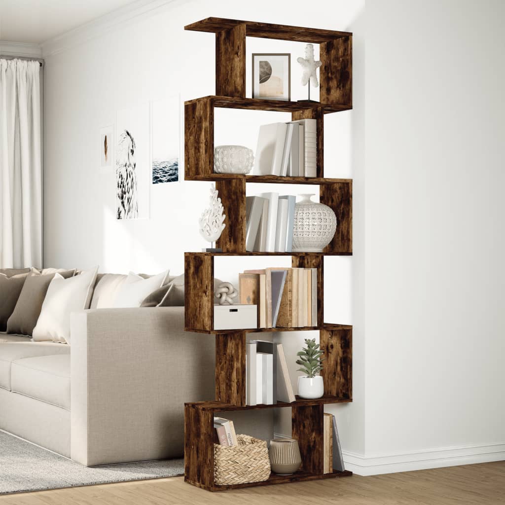 vidaXL Bibliotecă/separator 6 niveluri stejar fumuriu 70x24x193cm lemn vidaXL Bibliotecă/separator 6 niveluri stejar fumuriu 70x24x193cm lemn