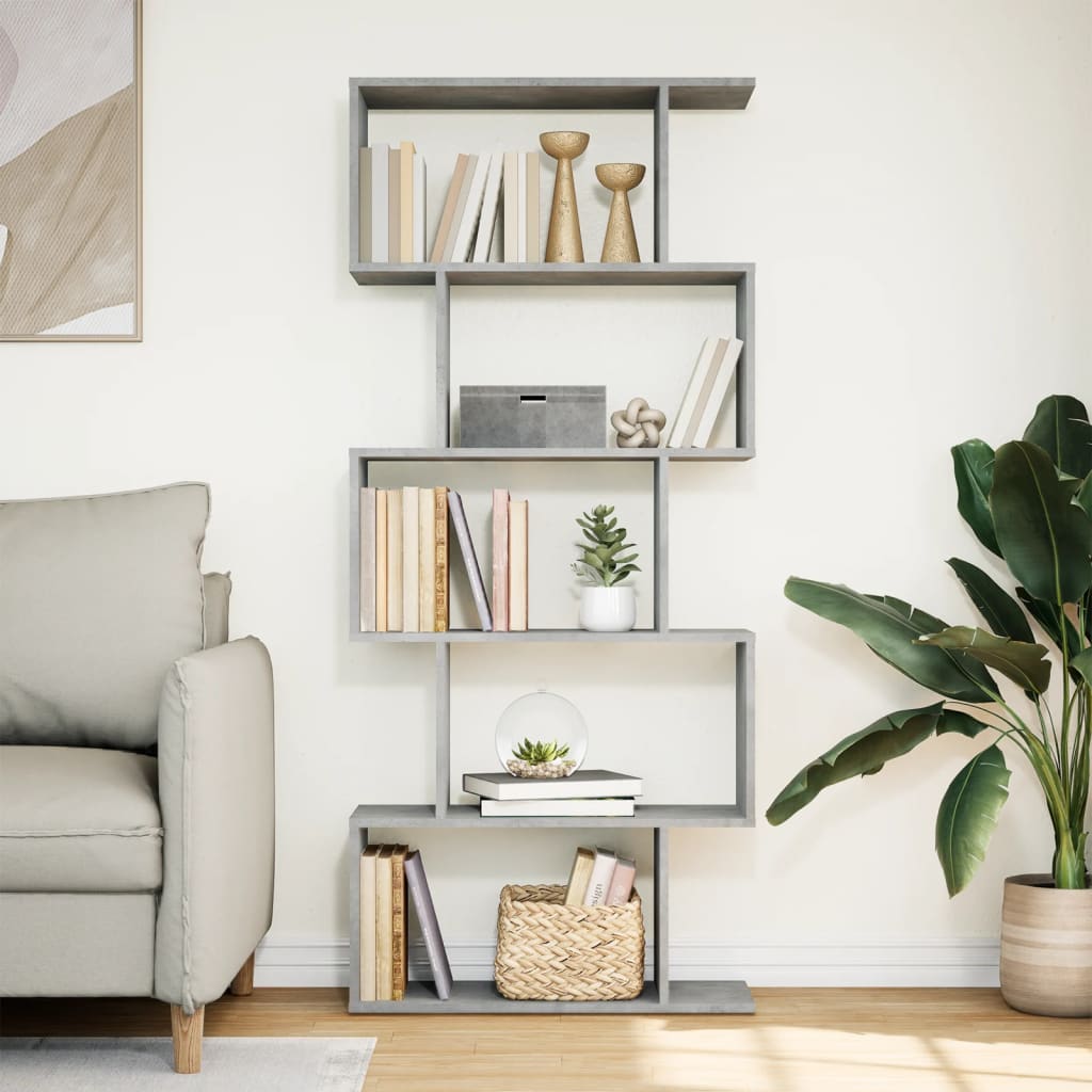 vidaXL Bibliotecă/separator 5 niveluri gri beton 70x24x161 cm lemn vidaXL Bibliotecă/separator 5 niveluri gri beton 70x24x161 cm lemn