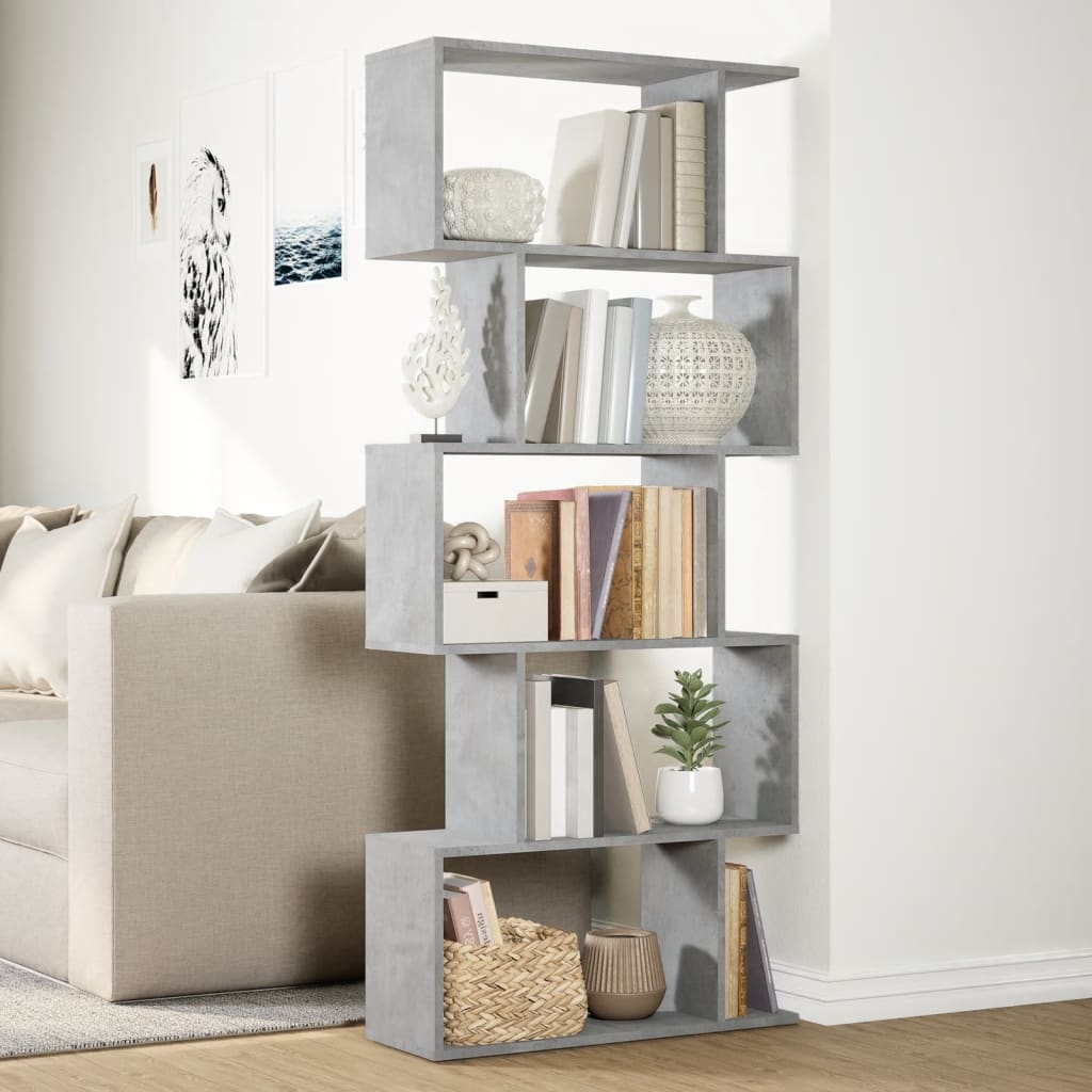 vidaXL Bibliotecă/separator 5 niveluri gri beton 70x24x161 cm lemn vidaXL Bibliotecă/separator 5 niveluri gri beton 70x24x161 cm lemn